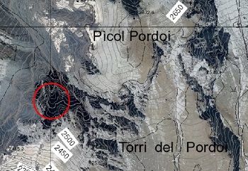 Corografia crollo da Torri del Pordoi - settembre 2018